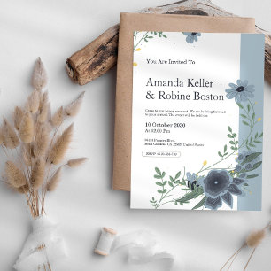 Elegant Blue Floral Wedding Invitation