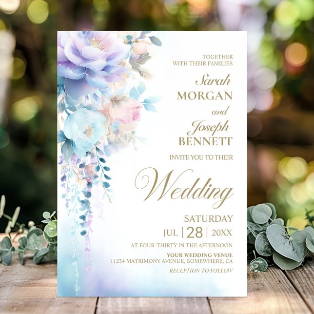 Elegant Blue Floral Wedding  Invitation (Creator Uploaded)