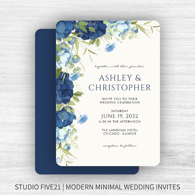 Elegant Blue Floral Wedding Invitation (Creator Uploaded)