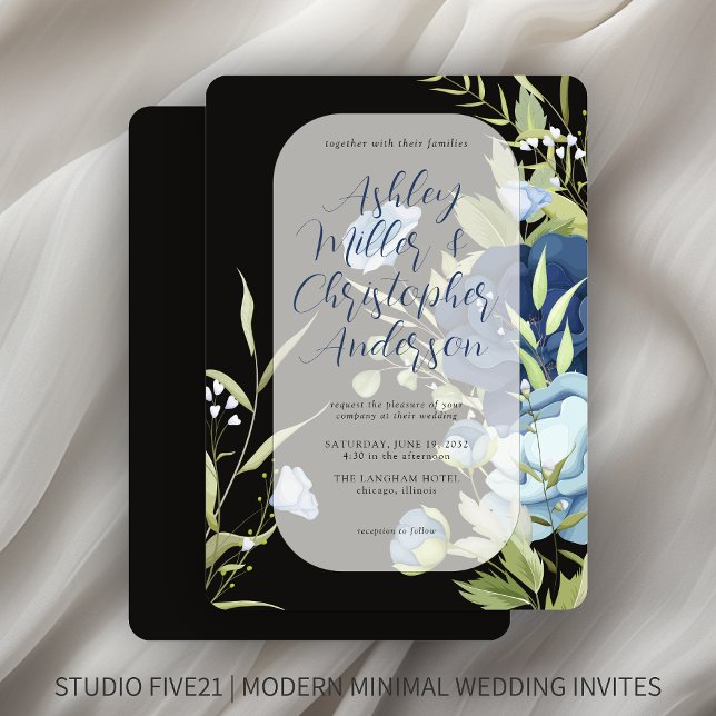 Elegant Blue Floral Wedding Invitation (Creator Uploaded)