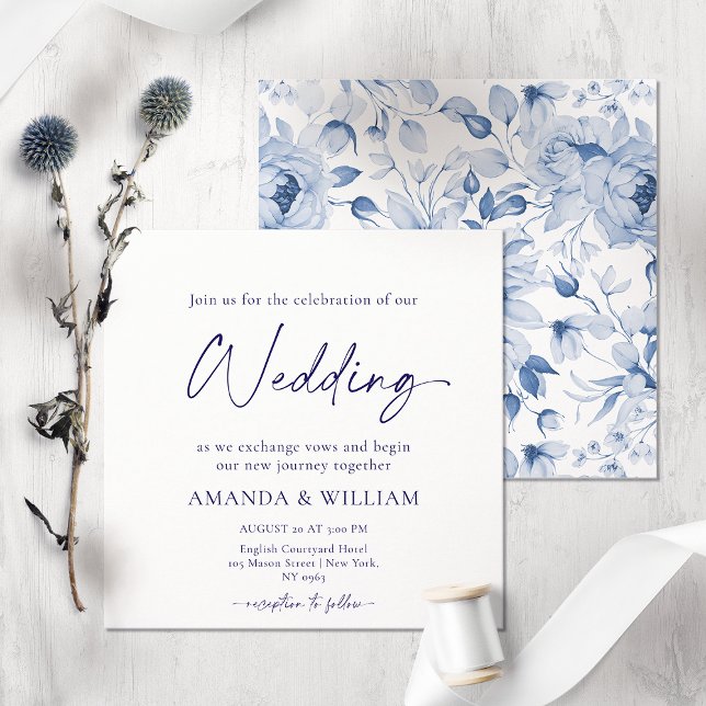 Elegant Blue Floral Wedding Invitation (Creator Uploaded)