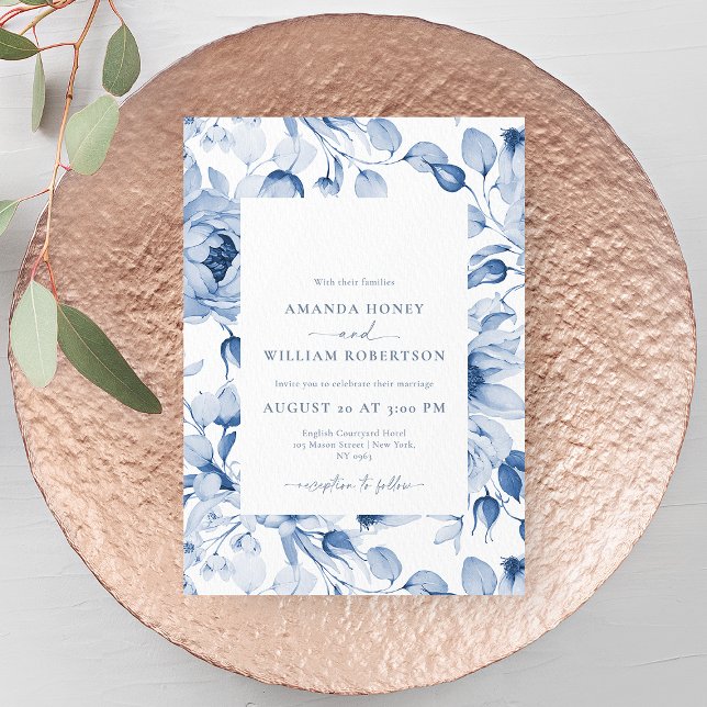 Elegant Blue Floral Wedding Invitation (Creator Uploaded)