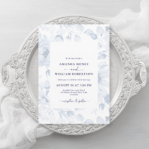 Elegant Blue Floral Wedding Invitation