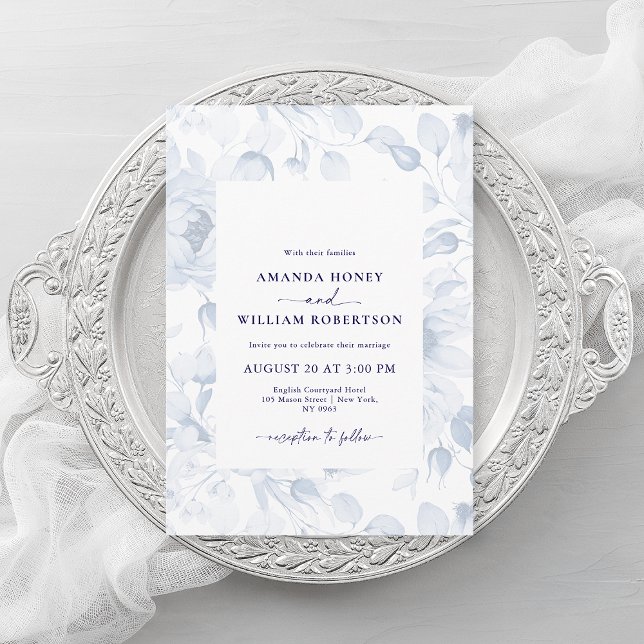 Elegant Blue Floral Wedding Invitation (Creator Uploaded)