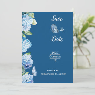 Elegant Blue Floral Wedding Invitation