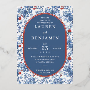 Elegant Blue Floral Wedding Invitation