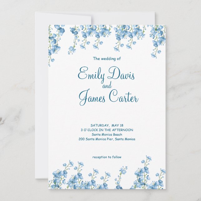 Elegant Blue Floral Wedding  Invitation (Front)