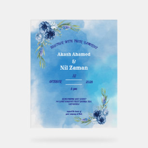 Elegant Blue Floral Wedding Invitation Acrylic Sign