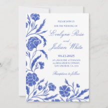Elegant Blue Floral Wedding Invitation Card