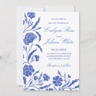 Elegant Blue Floral Wedding Invitation Card