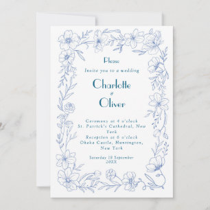 Elegant Blue Floral Wedding Invitation Card Design