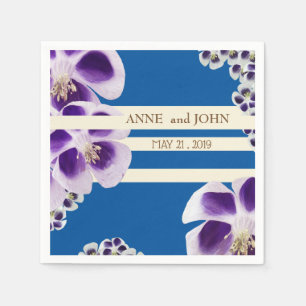 Elegant Blue Floral Wedding Paper Napkins