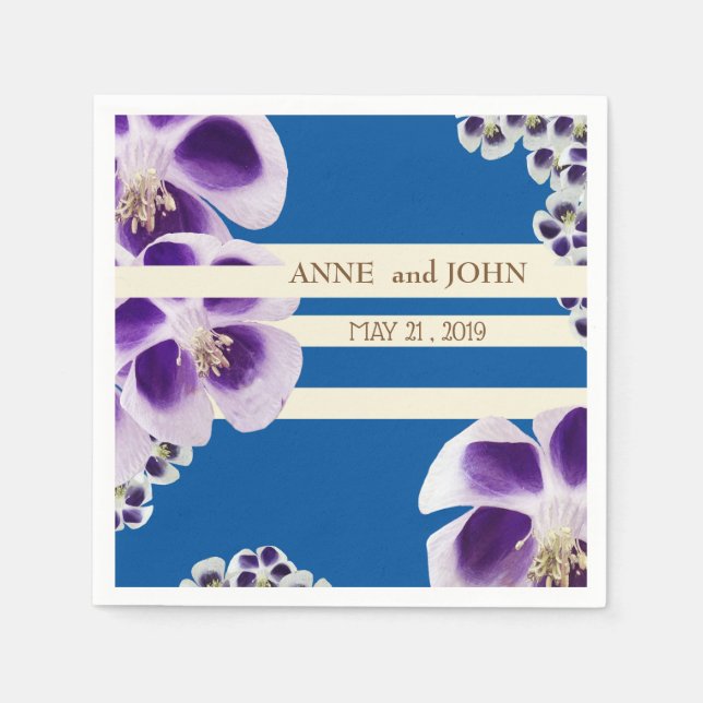 Elegant Blue Floral Wedding Paper Napkins (Front)