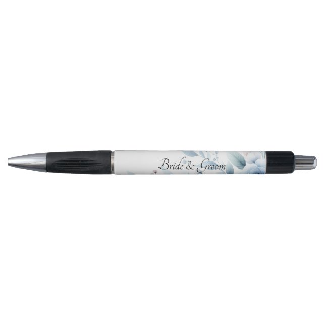 Elegant Blue Floral Wedding Pen (Front)
