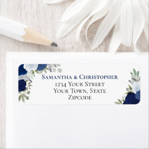 Elegant Blue Floral Wedding Return Address