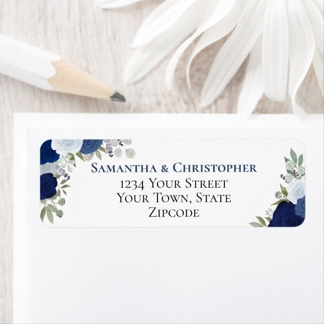 Elegant Blue Floral Wedding Return Address (Insitu)