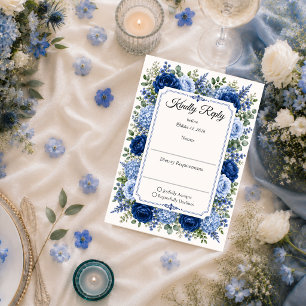 Elegant Blue Floral Wedding RSVP Card