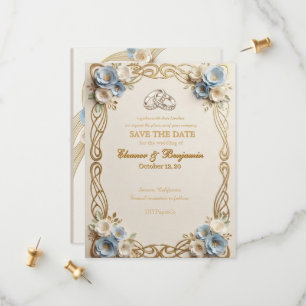Elegant Blue Floral Wedding Save the Date