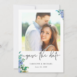 Elegant Blue Floral Wedding Save The Date