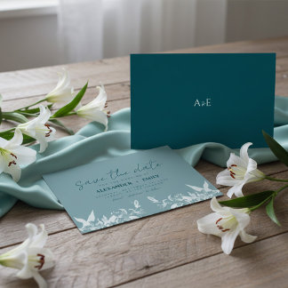 Elegant Blue Floral Wedding Save the Date Card