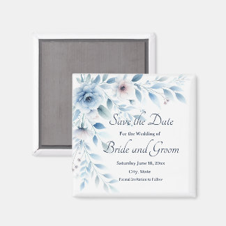 Elegant Blue Floral Wedding Save the Date Magnet