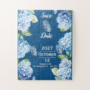Elegant Blue Floral Wedding Save the Date Puzzle