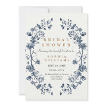 Elegant Blue Floral wedding shower invitation card