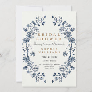 Elegant Blue Floral wedding shower invitation card