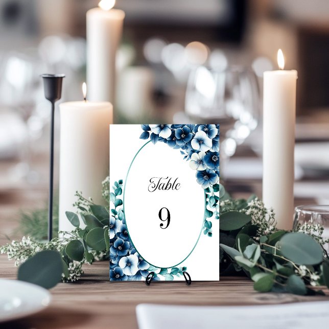 Elegant Blue Floral Wedding Table Number (Creator Uploaded)