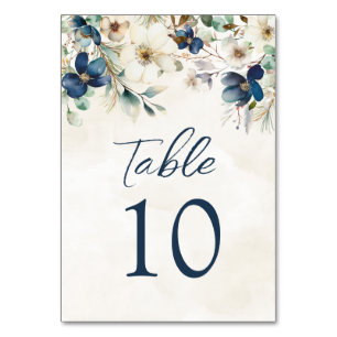 Elegant Blue Floral Wedding Table Number Cards