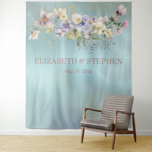 Elegant Blue Floral Wedding Tapestry