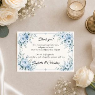 Elegant Blue Floral Wedding Thank You Card