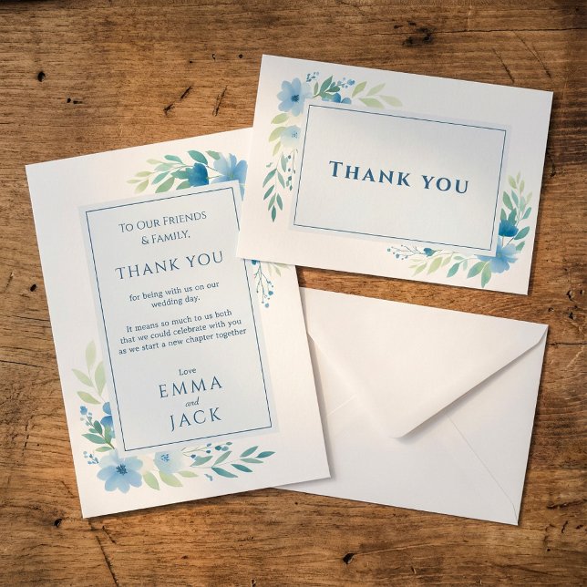 Elegant Blue Floral Wedding Thank You Card (Elegant Blue Floral Wedding Thank You Card.)