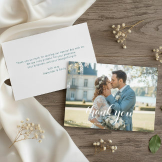 Elegant Blue Floral Wedding Thank You Card