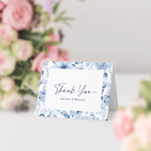 Elegant Blue Floral Wedding Thank You Card