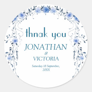 Elegant Blue Floral Wedding Thank You Favour Label