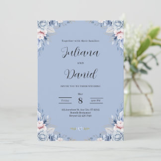 Elegant Blue Floral Wedding Tropical wedding  Invitation