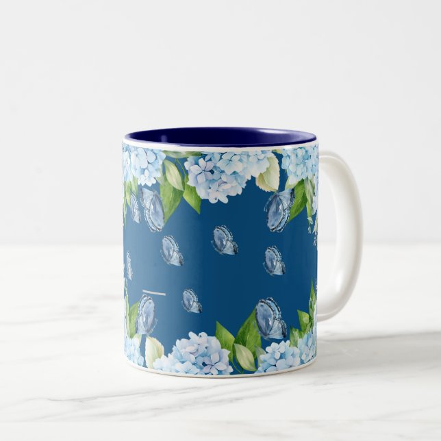 Elegant Blue Floral Wedding Two-Tone Coffee Mug (Front Right)