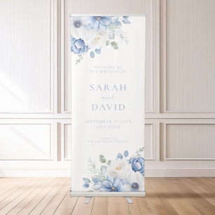 Elegant Blue Floral Wedding Welcome Retractable Banner