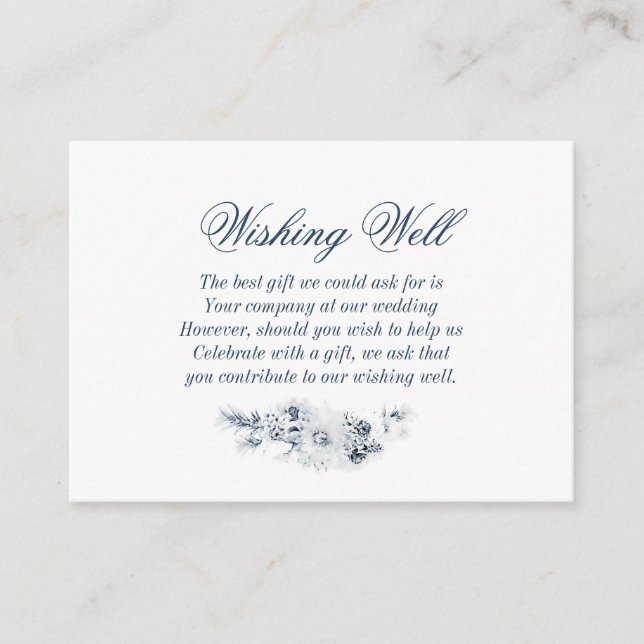 Elegant Blue Floral Wedding Wishing Well Enclosure Card (Front)