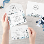 Elegant Blue Floral Wedding with Perforated RSVP  All In One Invitation<br><div class="desc">Elegant All-in-One wedding invitation with exquisite watercolor blue floral and modern hand written calligraphy details. Environmentally friendly, less paper, less waste, as there is no need for insert cards, extra cards and extra envelopes. All in one, invitation with both Wedding Ceremony and wedding Reception details, as well as ready to...</div>