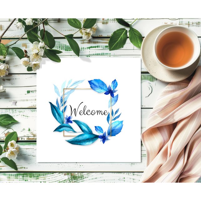 Elegant Blue Floral "Welcome" Watercolor Art Poster (Creator Uploaded)
