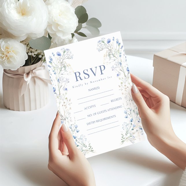 Elegant blue floral wildflower wedding RSVP cards (Creator Uploaded)