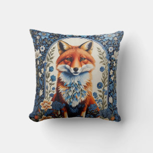 Elegant Blue Floral William Morris Inspired Fox Cushion