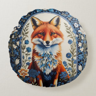 Elegant Blue Floral William Morris Inspired Fox Round Cushion