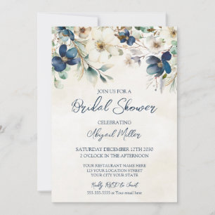 Elegant Blue Floral Winter Bridal Shower Invitation
