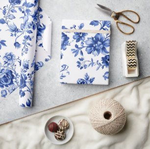 Elegant Blue Floral Wrapping Paper 