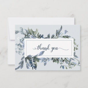 Elegant Blue Floral Wreath Funeral Thank You