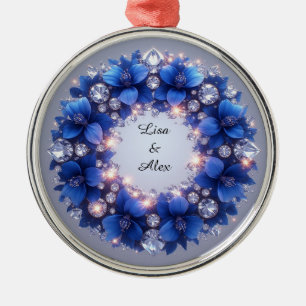 🌿 Elegant Blue Floral Wreath Romantic Nature Metal Tree Decoration