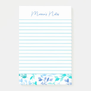 Elegant Blue Florals Modern Personalised Post-it Notes